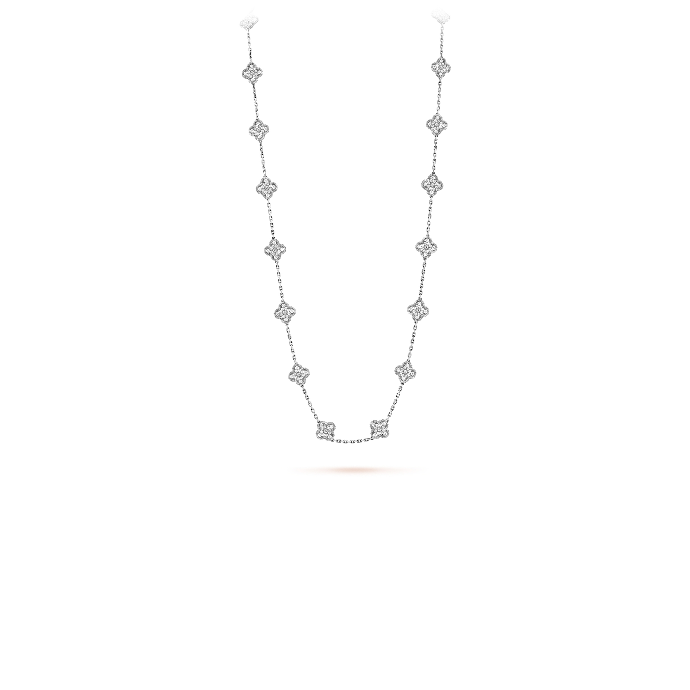 VAN CLEEF ARPELS VINTAGE ALHAMBRA LONG NECKLACE, 20 MOTIFS - WHITE GOLD, DIAMOND  VCARA43300